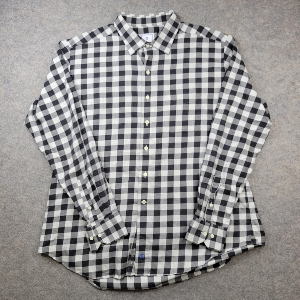 David Donahue Shirt Mens 2XL Black Check‎ Cotton Twill Button Front Long Sleeve